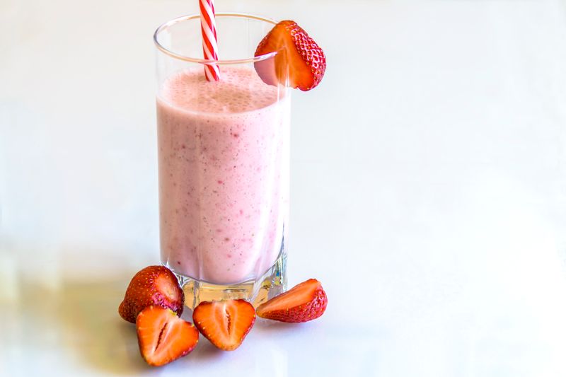 Strawberry milkshake in a tall glass